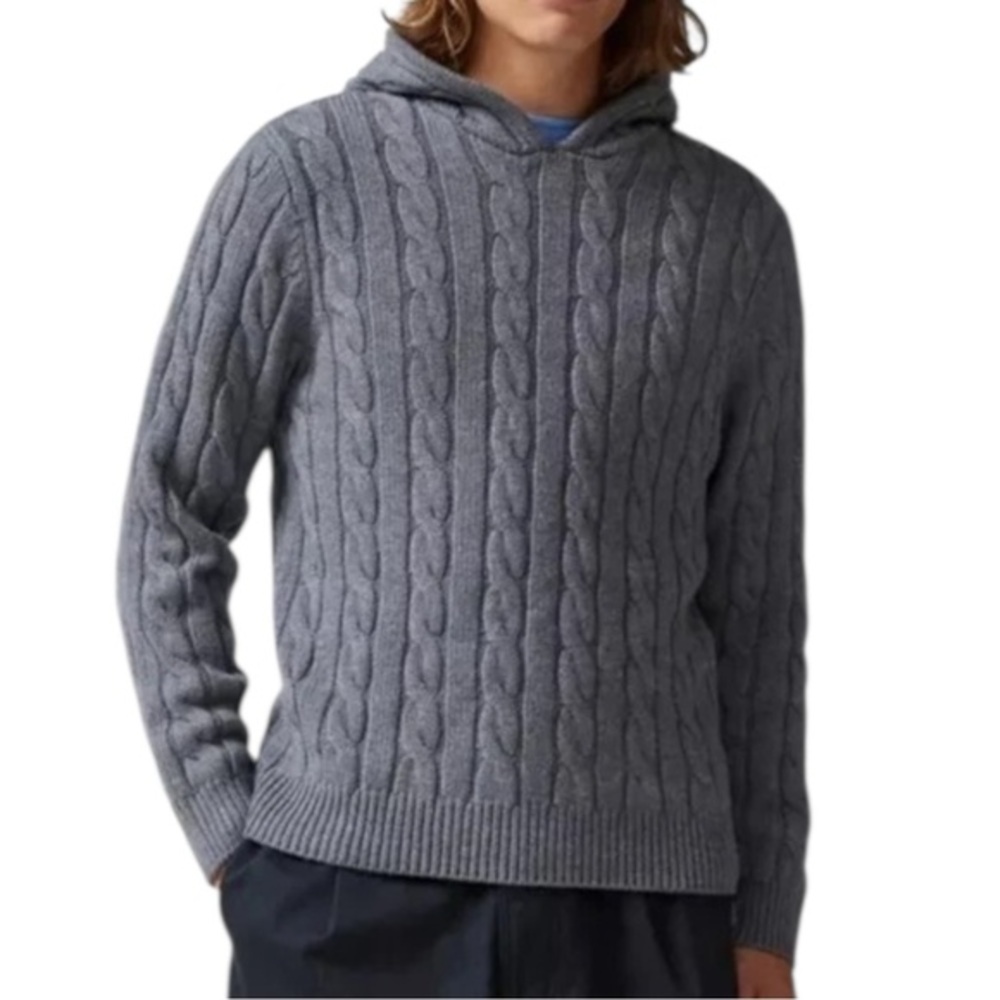 Schott NYC Men’s Size 2XL Gray Wool Cable Knit Hoodie Hooded Sweater